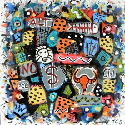 gouache figurative sur toile 50x50